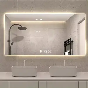 Espejo inteligente de baño con retroiluminación sin bordes de gran tamaño, espejo de maquillaje LED montado en la pared para baño de Hotel personalizado