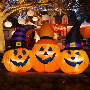 Décoration d'Halloween gonflable personnalisée de 6,5 pieds, combo citrouille et chapeau de sorcier gonflable d'extérieur avec lumières LED - Product Image 3