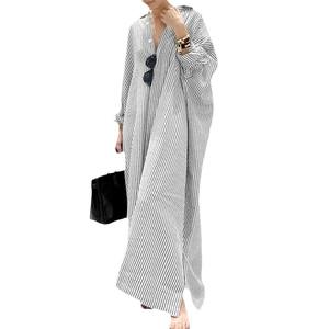 Robe longue décontractée pour femmes de style européen et américain, taille S-5XL, robe ample à rayures imprimées, cardigan - Product Image 5