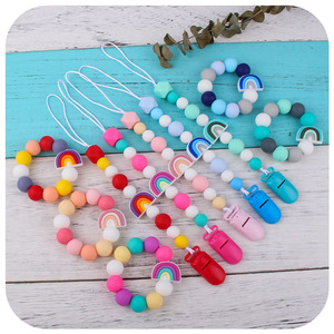 Caliente Arco Iris cuentas de silicona bebé dentición chupete Clip mordedor pulsera <span class=keywords><strong>cochecito</strong></span> sonajero <span class=keywords><strong>cochecito</strong></span> Juguetes - Product Image 1