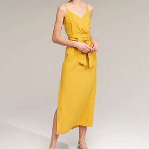 Tongrui 100% lin sans manches col en V licou réglable bandoulière femmes robes robe mi-longue robes décontractées femmes dames - Product Image 4