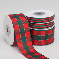 Pita Natal Merah Hijau Motif Kotak-kotak Poliester Pita Tartan DIY untuk Pembungkus Kado, Buket Bunga, Dekorasi Liburan Natal