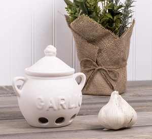 Pot à ail en céramique <span class=keywords><strong>blanche</strong></span>, conteneur en <span class=keywords><strong>terre</strong></span> <span class=keywords><strong>cuite</strong></span>, conservation de l'ail, pot de stockage en argile avec couvercle pour la cuisine, vente en gros - Product Image 6