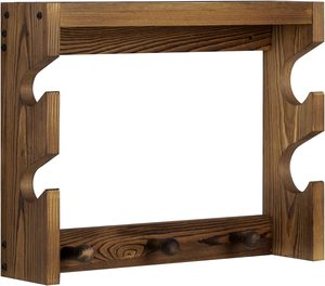 Rustik yanmış ahşap duvara monte beyzbol şapkası yarasa raf ve topu tutucu ile sergileme rafı ve ceket kancaları - Product Image 2