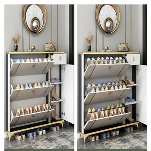 Luxury Modern Wooden Home Entrance Furniture Organizer Storage Tipping Bucket Thin Shoes Rack Cabinet