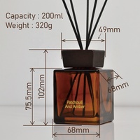 Bouteille de parfum en verre d'huile essentielle de bouteille de diffuseur de roseau carré ambré de luxe de 200ml