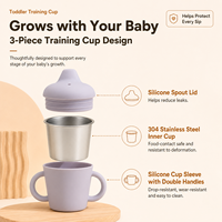 Gobelet d'apprentissage pour bébé en acier inoxydable double paroi de 150 ml avec poignées en silicone, anti-fuite, pour tout-petits
