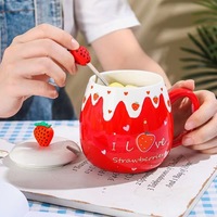 Mug à café, thé ou eau en porcelaine blanche de style coréen, forme de fruit de dessin animé, 401-500 ml, résistant à la chaleur, avec couvercle, cuillère et boîte cadeau