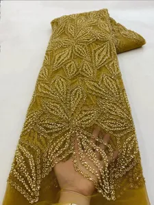 NI.AI zarif el yapımı boncuklu Net dantel kumaşlar lüks kare formu inci dantel kumaş yüksek kaliteli fransız dantel iyi teknikleri - Product Image 3