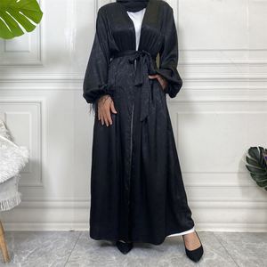 1950 # Pena Cuff Print Cetim Oriente Médio Robe Abaya Mulheres Muçulmanas Bolsos <span class=keywords><strong>Cardigan</strong></span> - Product Image 2