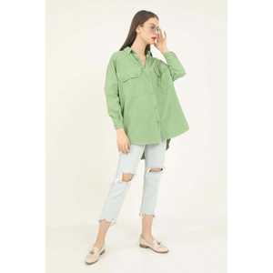 Camisa Verde con Botones para Mujer, Blusa Informal de Popelina, Estilo Sencillo para el Día a Día, Manga Larga - Product Image 4