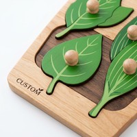 Rompecabezas Montessori OEM Personalizado con Botones de Hojas, 3 Tipos de Hojas de Plantas, Juego de Emparejamiento de Contornos de Hojas, Biología, Sensorial, Educativo