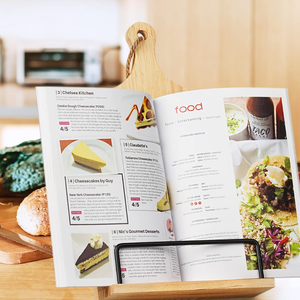 Support de livre de cuisine en bois de pin avec <span class=keywords><strong>porte</strong></span>-pages en métal, autocollant de tableau noir amovible, support de tablette pour comptoir de cuisine - Product Image 3