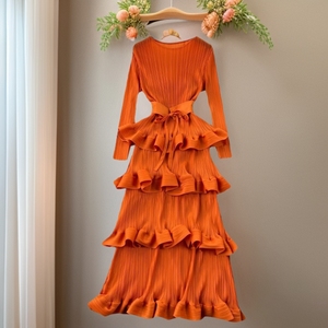 Nuevo Vestido Estilo Pastel con Volantes - Vestido Largo Plisado y Ajustado para Mujer - Product Image 4