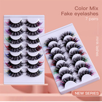 7 paires LD-multicouche russie pour MIX Set cils de scène colorés Faux cheveux de vison faux cils Extensions bande complète