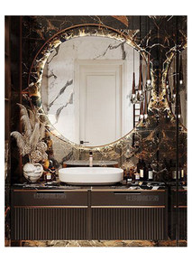 Mueble de baño moderno minimalista con encimera de losa de roca, lavabo cerámico, espejo con iluminación inteligente y gabinete de almacenamiento. - Product Image 6