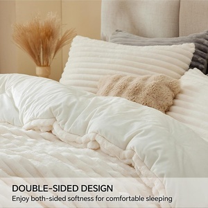 Super Soft Warm Fluffy Cream White Fleece Queen <strong>Comforter</strong> Bedding <strong>Set</strong> with 2 Pillowcases - Product Image 3