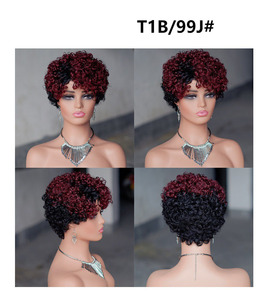 Wig Pixie Cut Pendek 7 Inch, Rambut Pirang Campuran Pabrik, Model Jerry Curly, Toupee Lace Frontal, Rambut Asli Manusia Pendek Afrika untuk Wanita - Product Image 3