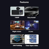 Dash Cam 1080P HD Dash Camera pour voitures avant arrière et intérieur caméra de voiture avec grand Angle 3 canaux G-Sensor enregistrement en boucle