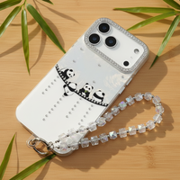 Coque de téléphone portable en TPU+PC avec bracelet pour iPhone 11 12 13 14 15 16 17 Pro Max, housses de téléphone antichoc pour Samsung Panda Diamonds