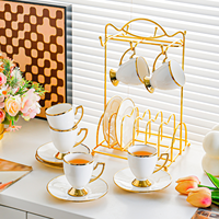 Vente en gros usine : Ensemble de tasses à expresso, mini tasses à latte et tasses à thé en céramique, design simple et raffiné, avec soucoupe, cuillère et support