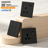 Prises et interrupteurs électriques muraux en polycarbonate brossé noir, certifiés CE, résistants au feu, pour entrepreneurs en construction