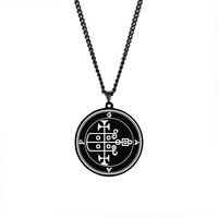 Pendentif Collier Talisman Amulette Gravé au Laser avec Sceau des Origines des Démons, Sigil d'Asmoday, Clé de Salomon Moindre, et Goetia - Bijou Noir