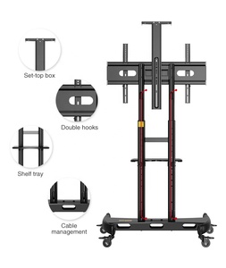 Chariot mobile pour téléviseur de 1000 mm pour téléviseurs de <span class=keywords><strong>55</strong></span> à 80 pouces, <span class=keywords><strong>VESA</strong></span> <span class=keywords><strong>200x200</strong></span> à 800x500 mm, hauteur réglable (1227-1677 mm), chariot stable - Product Image 1
