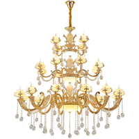 Lustre de luxe en or LED Long en cristal Style européen Hôtel Plafonnier Suspendu Fournisseur Escalier