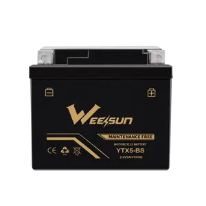 WEESUN工厂批发12v 5ah ytx5 ytx5l yb5l yt5b ytr5a bs ytx5l-b铅酸密封免维护摩托车电池