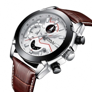 CRRJU New Men's Simple Sport Watches Men Quartz Chronograph 30m Waterproof Brown and Black Leather Date <b>Clock</b> Relogio Masculino - Product Image 5