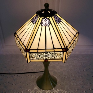 LongHuiJing 16Inch Tiffany <b>Lamp</b> Yellow Hexagon Stained Glass <b>Lamp</b> Lampshade Antique Style <b>Base</b> Home <b>Table</b> <b>Lamps</b> - Product Image 3