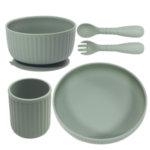Ensemble d'alimentation en silicone imperméable pour bébé, assiette compartimentée, cuillère et fourchette pour bébé, vente en gros - Product Image 2