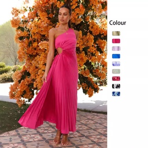 Elegante <span class=keywords><strong>abito</strong></span> traforato a spalla singola plissettata primavera estate tinta unita - Product Image 2