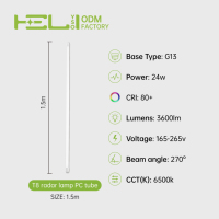 Tubo LED T8 de 1.5M y 24W con Sensor de Radar Inteligente, Cuerpo de PC, Certificación CE ETL, 6500K, Ahorro de Energía, Fácil Instalación