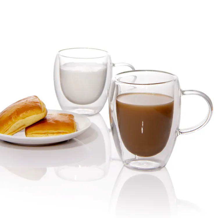 Vidro Isolado Claro Xícaras De Chá De Vidro De Parede Dupla Canecas com Alça Perfeito para Espresso Latte Cappuccinos