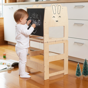 Bonito conejo torre de aprendizaje plegable Montessori madera Natural torre de aprendizaje niño torre de aprendizaje convertible Mesa silla conjunto - Product Image 3