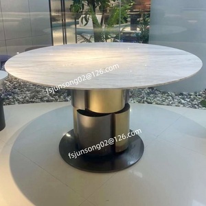 Js d64 sang trọng phòng ăn đồ nội thất nhà bếp bảng vòng với lười biếng <span class=keywords><strong>susan</strong></span> hiện đại bằng đá cẩm thạch bàn ăn tối kết hợp màu sắc kim loại cơ sở - Product Image 4