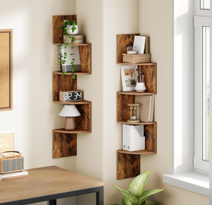 أرفف خشبية ريفية حديثة من خمس طبقات ، أرفف جدارية متعرجة من الخشب المتعرج لغرف النوم وغرف المعيشة والحمامات والمطابخ - Product Image 2