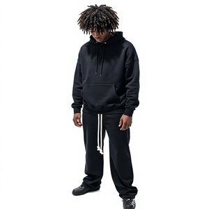Oversized Drop Shoulder Pullover <b>Hoodie</b> <b>Men</b> Heavyweight Cotton Blend Fleece <b>Lined</b> Eco-Friendly Front Custom Logo Sweatshirt - Product Image 4