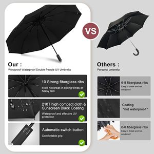 Parapluie pliant automatique noir uni en pongee, coupe-vent, 23 pouces, idéal pour les cadeaux d'affaires – Vente chaude - Product Image 4