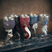 Gobelet à vin Dragon Rouge 3D, Calice en résine avec revêtement en acier inoxydable, Coupe décorative gothique médiévale pour Dungeons & Dragons