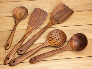 2020 <span class=keywords><strong>Amazon</strong></span> Venta caliente utensilios de cocina de madera de 5 piezas respetuoso del medio ambiente de la cocina Accesorios - Product Image 3