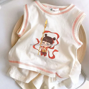 2025 nuovo film Nezha ispirato abbigliamento per bambini di lusso per bambine pantaloncini t-shirt Set di cotone 2 pezzi vestito estivo - Product Image 5