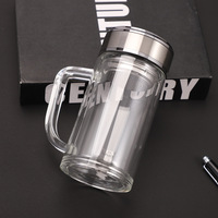 Tasse à thé en verre à double paroi Mink avec poignée, grande capacité, avec couvercle, pour cadeau, jetable, double couche, haute qualité