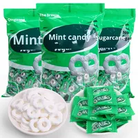 Bonbons à mâcher Qingfeng Mint Drop, emballage en sac de banque, 1 kg, texture semi-molle enrobée de sucre, forme d'anneau, collation décontractée