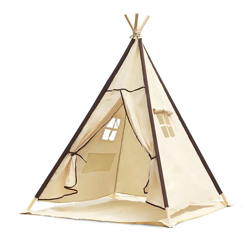 Customization Classic Indian Teepee Style Tent Sleepover Play Tent with Wooden Poles for Kids