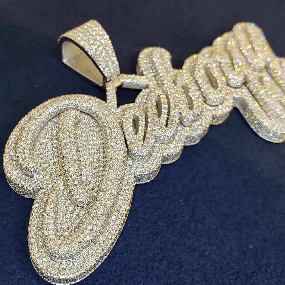 Hip Hop Iced Out Custom Logo Letter Alphabet Rapper Men Moissanite 925 Sterling Silver White Gold Plated Pendant