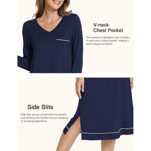 Chemise de nuit pour femme en viscose de bambou personnalisée, manches longues, col en V, robe de nuit confortable et douce - Product Image 5