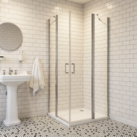 Cabine de douche en verre sans cadre, étanche, en aluminium poli moderne, pour hôtels, centres de bien-être et gymnases, avec barre stabilisatrice et joint d'étanchéité